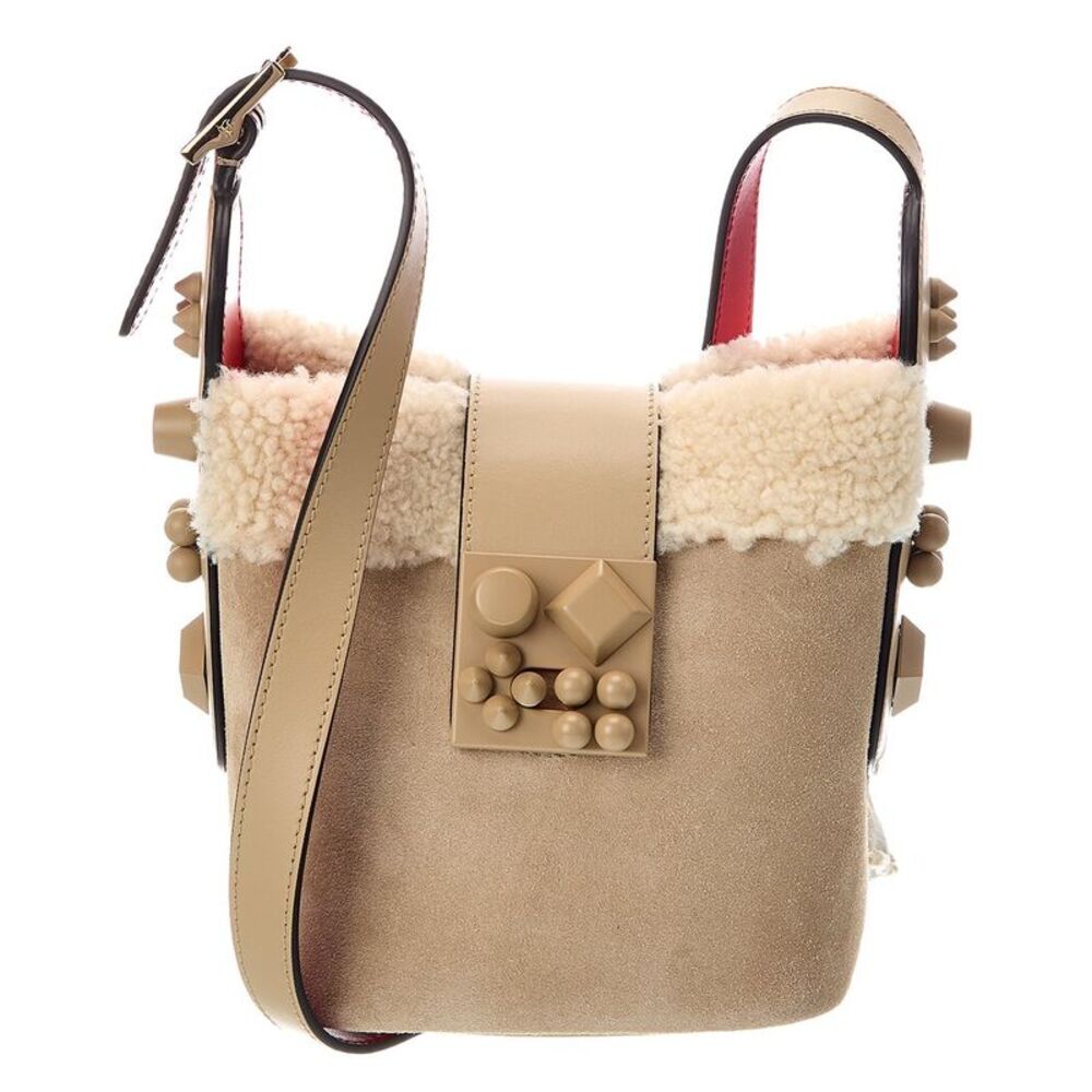 Christian Louboutin Suede, Sherpa & Leather Shoulder Bag, Beige